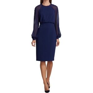 Badgley Mischka Navy Chiffon Long Sleeve Cocktail Midi Dress Size 2‎